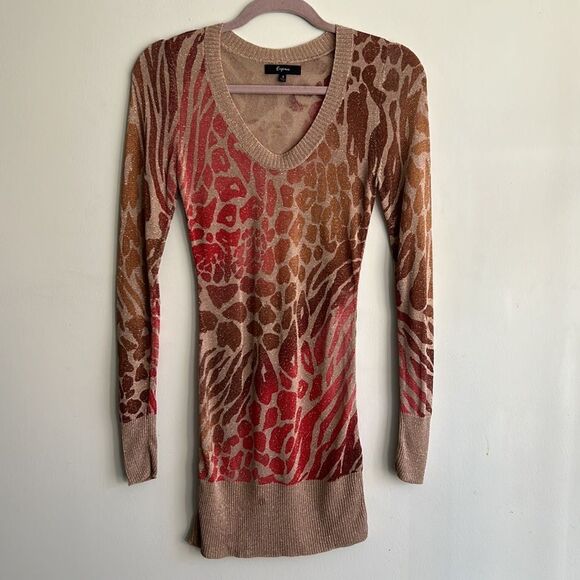 Express Y2K Sunset Sparkling Mixed Animal Print Sweater Dress Size Small - Picture 14 of 15